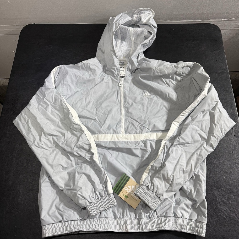 Vintage Adidas 90s Jacket Women's Medium Gray White Track Windbreaker 1/2 Zip